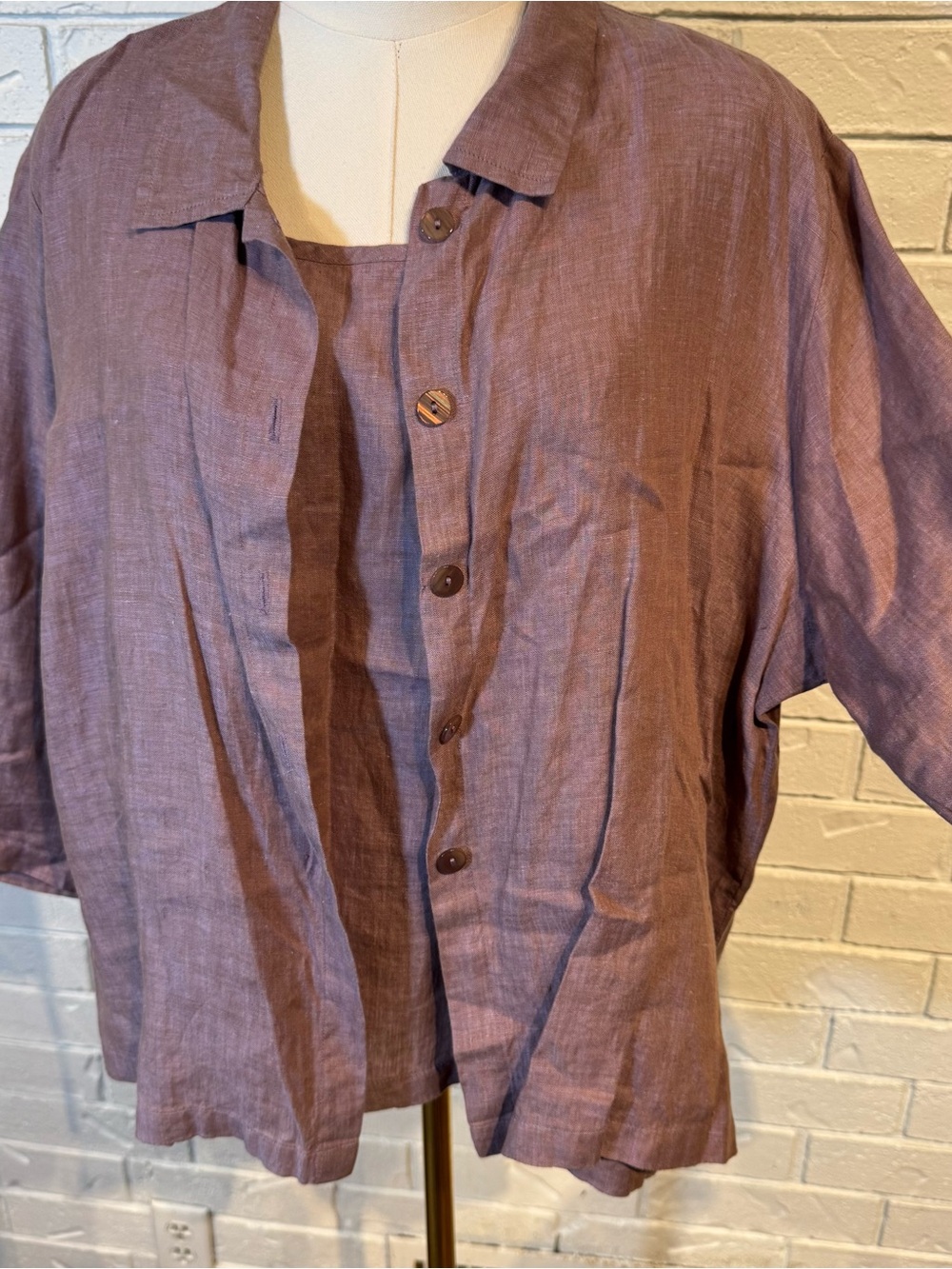 CTC 100% Linen Tank and Buttondown Shirt Set Womens L